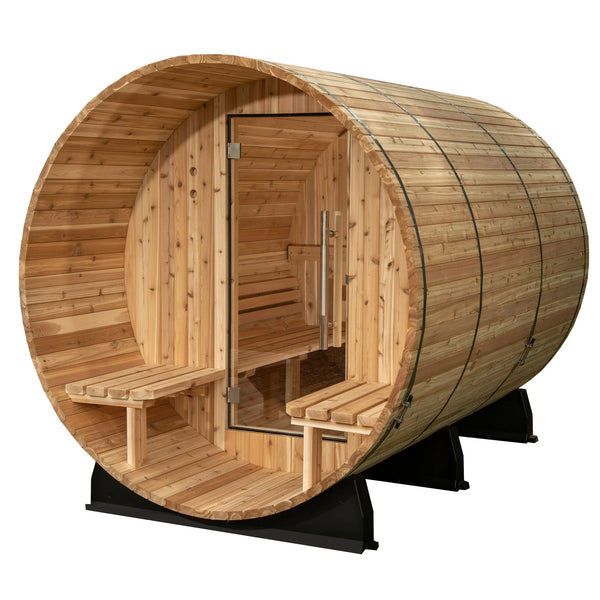 Charleston 4 Person Canopy Barrel Sauna in Rustic Cedar