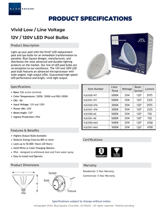 compare product Vivid 360 Low Line Voltage 35W 120V LED Spa Light Bulb | VLB2501-WT