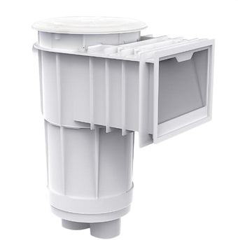 compare product CMP Gunite Skimmer, White Body/ White Cover, ABS Body/ PVC Port with Round Cover, Dual Port, Standard Basket, Float Valve, 2