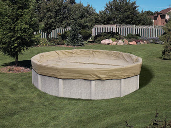 compare product HPI Armor Kote 30' Round Above Ground Winter Pool Cover, 4' Overlap, Tan/Blue | AK30R4
