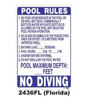 24" X 36" Florida Pool Rules New Sign  | 2436FL