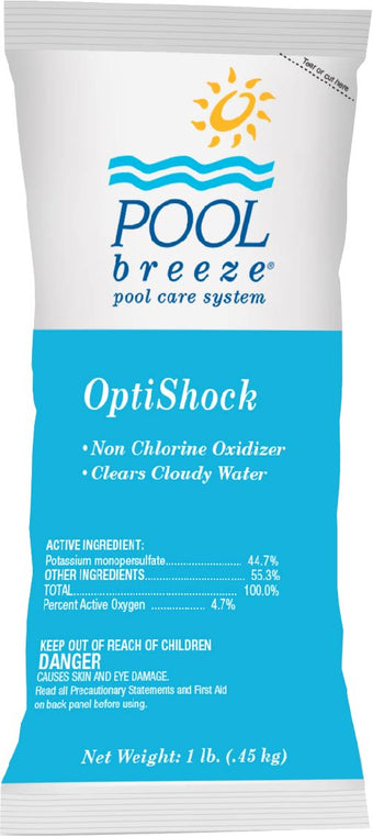 compare product Pool Breeze Optishock Potassium Monopersulfate Non-Chlorine Shock 1 lb Bag 24/Case | 88472