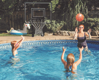 compare product SAFTRON BASKETBALL HOOP WITH DUAL BLACK SUPPORT POST ESCUTCHEONS INCLUDED 42