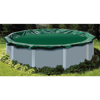 compare product Swimline RipStopper 12' Round Above Ground Winter Pool Cover, 4' Overlap, Green/Black, 15 Year Warranty | RIG12