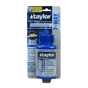 compare product Taylor 7Way Test Strips F/ Free Chlorine Total Chlorine/Bromine Ph Alkalinity Hardness Cya W/ Mobile App 50/Bottle | S-1335