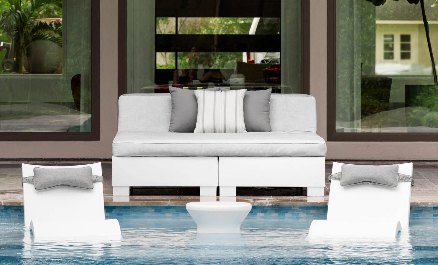 Affinity Square Sunbed With Backrest Cushion in White Fabric