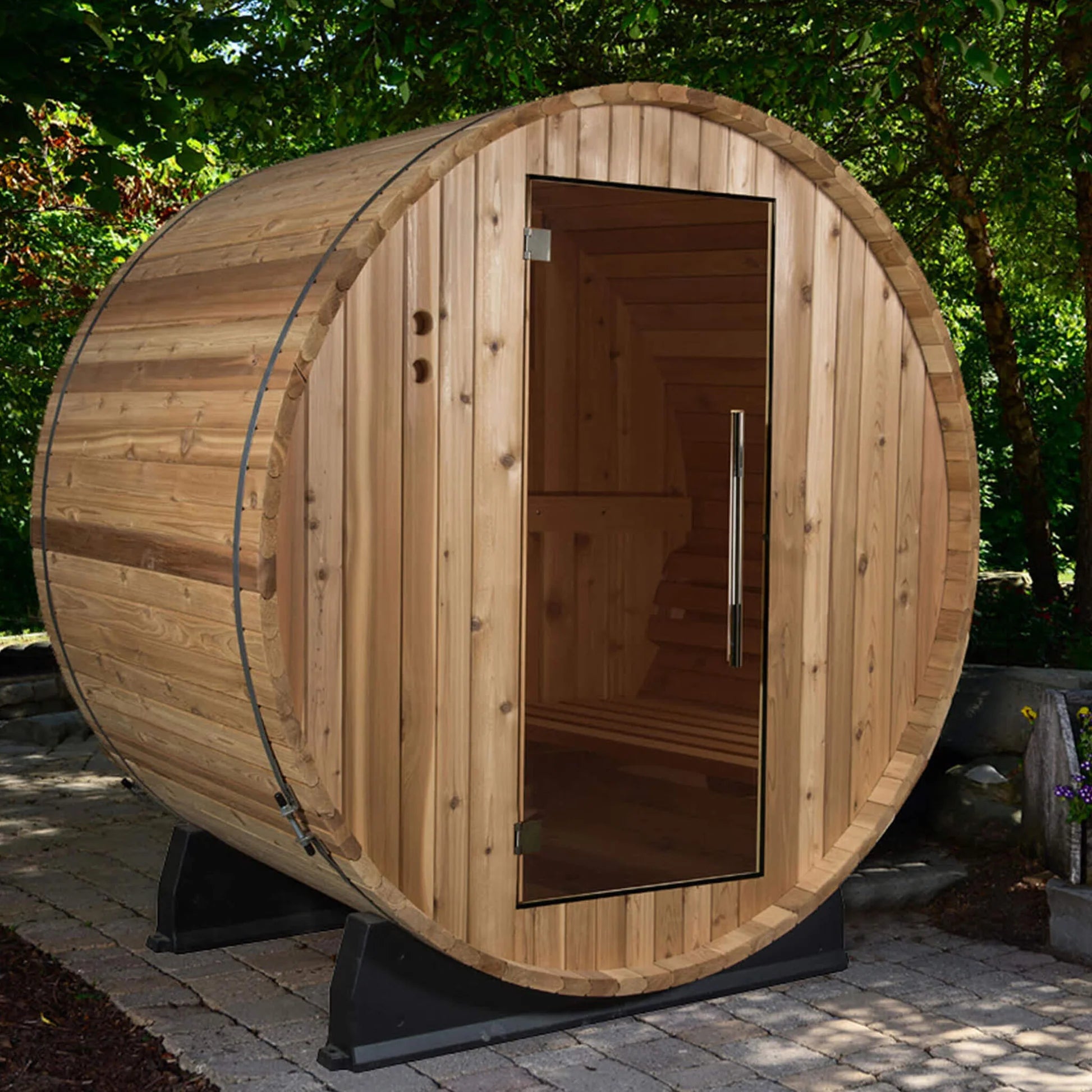 Salem 2 Person Barrel Sauna in Rustic Cedar