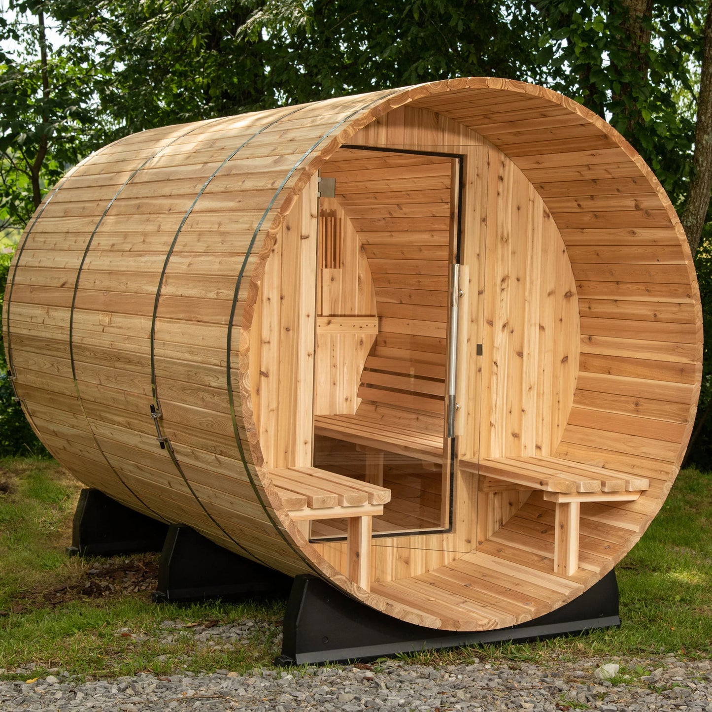 Charleston 4 Person Canopy Barrel Sauna in Rustic Cedar