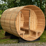 Charleston 4 Person Canopy Barrel Sauna in Rustic Cedar