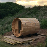 Huntington 4-6 Person Canopy Barrel Sauna in Rustic Cedar