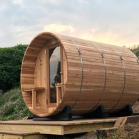 Huntington 4-6 Person Canopy Barrel Sauna in Rustic Cedar