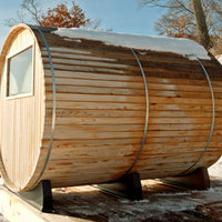 Huntington 4-6 Person Canopy Barrel Sauna in Rustic Cedar