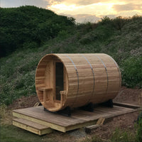 Huntington 4-6 Person Canopy Barrel Sauna in Rustic Cedar