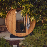 Pinnacle 4 Person Barrel Sauna in Rustic Cedar
