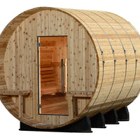 Grandview 4-6 Person Canopy Barrel Sauna in Rustic Cedar