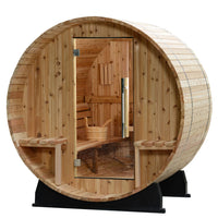 Vienna 2 Person Canopy Barrel Sauna in Rustic Cedar