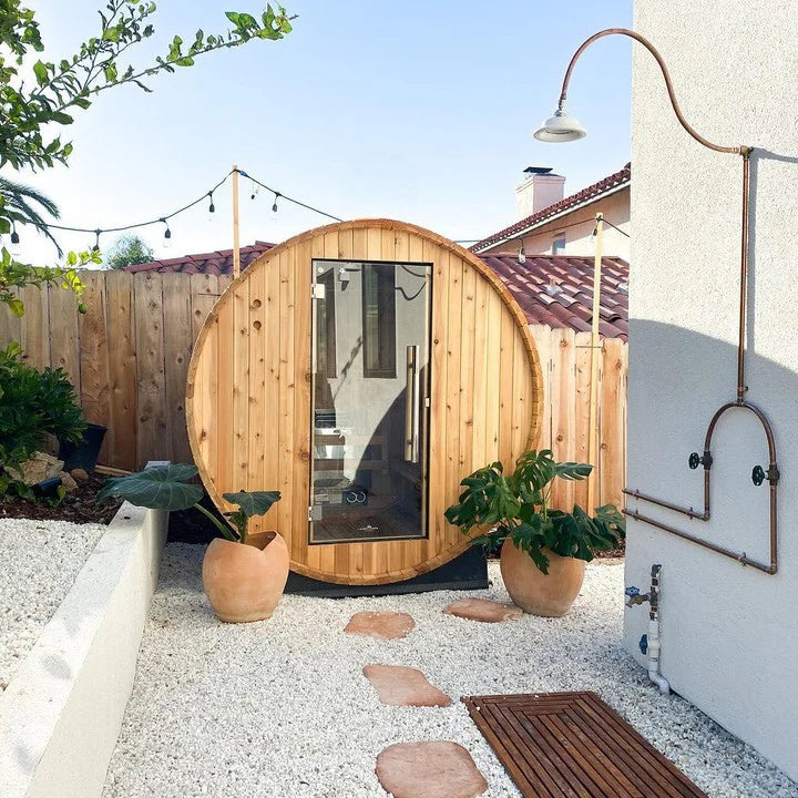 Watoga 2-4 Person Barrel Sauna in Rustic Cedar